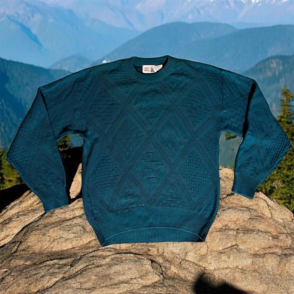 Vintage Penn's Landing Men's L Green Merino Wool Pullover Sweater